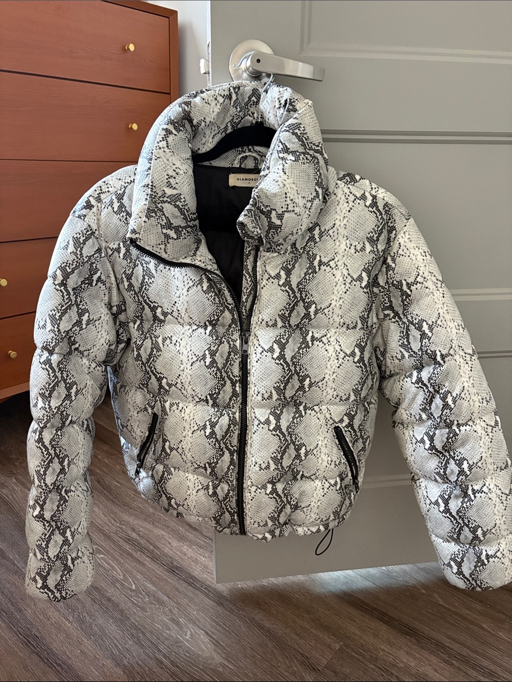 Snakeskin-Print Puffer Jacket